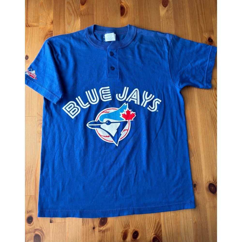 Vintage Youth Majestic Toronto Blue Jays MLB Short Sleeve Henley T-Shirt Size L